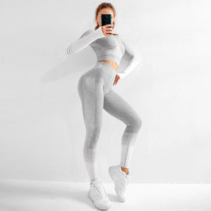 Seamless Women Yoga Set Long Sleeve Top High Waist  Sport Leggings Gym Clothes  Sport Suit short Gym Suit Fitness Sets for Women